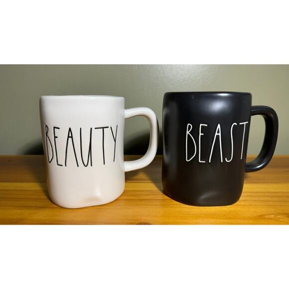Rae Dunn Artisan Collection By Magenta Beauty & Beast Black White Coffee Mug Cup - Picture 1 of 8